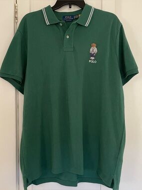 Ralph Lauren Forest Green Polo with Embroidered Polo Bear xl